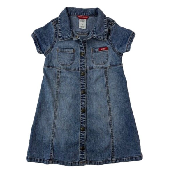 Guess Jeans Girls Denim Dress Snap Front Short Sleeve Blue Size 5 Y2K - Picture 1 of 8